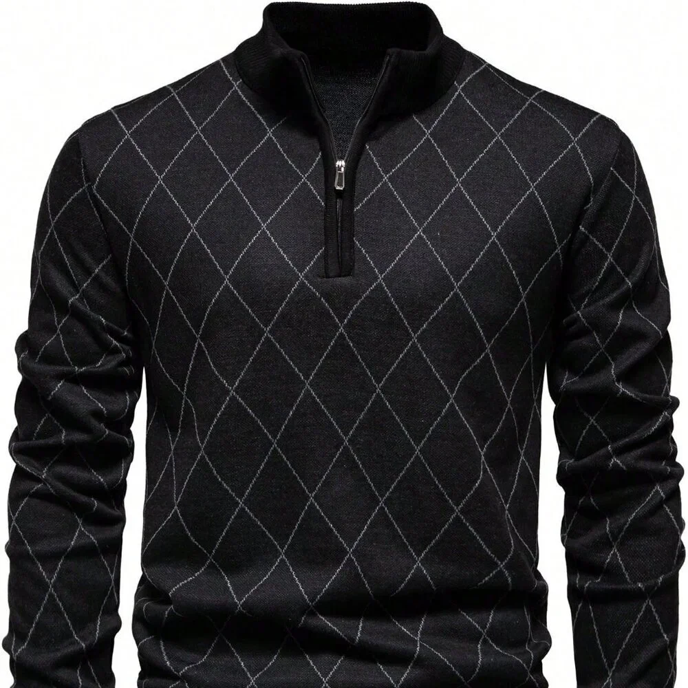 Black Modern Casual Men's Lightweight Half-Zip Sweater